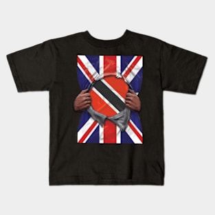 Trinidad And Tobago Flag Great Britain Flag Ripped - Gift for Trinidadian And Tobagoan From Trinidad And Tobago Kids T-Shirt